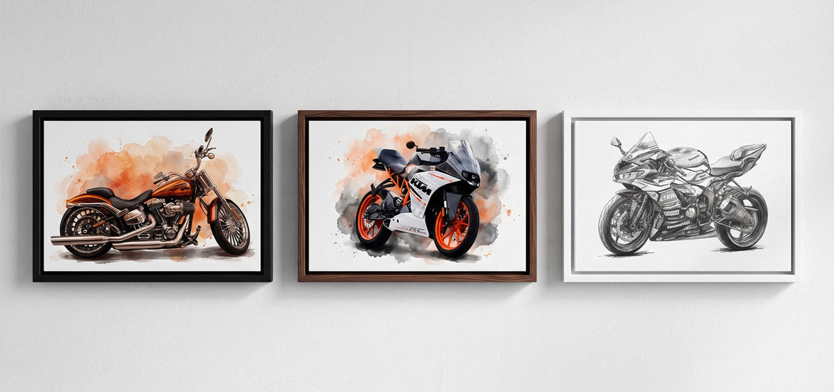 Motorcykelporträtt från ditt foto - exempel på canvas, poster och inramat