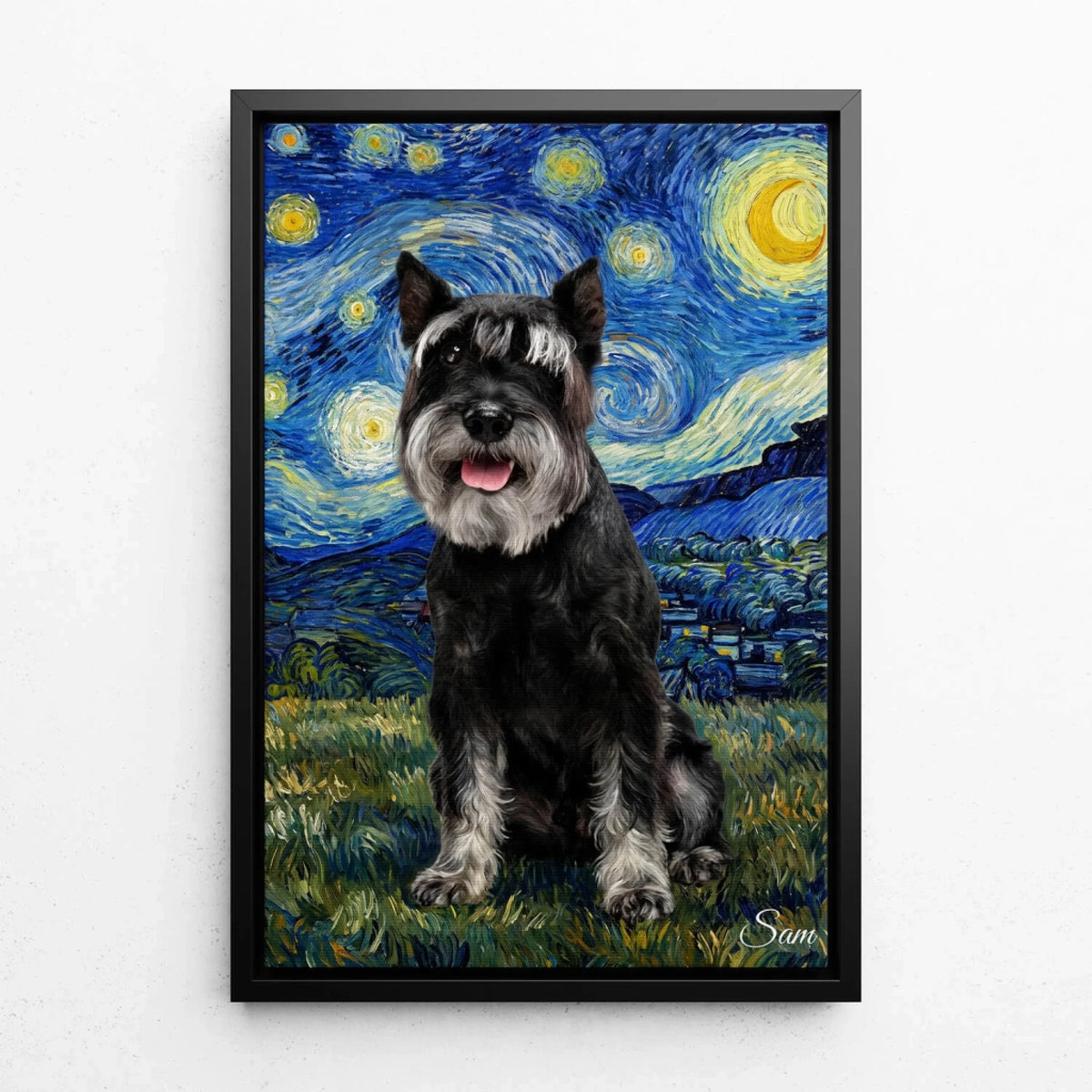 Hundporträtt i Van Gogh-stil från ditt foto - canvas med svart ram