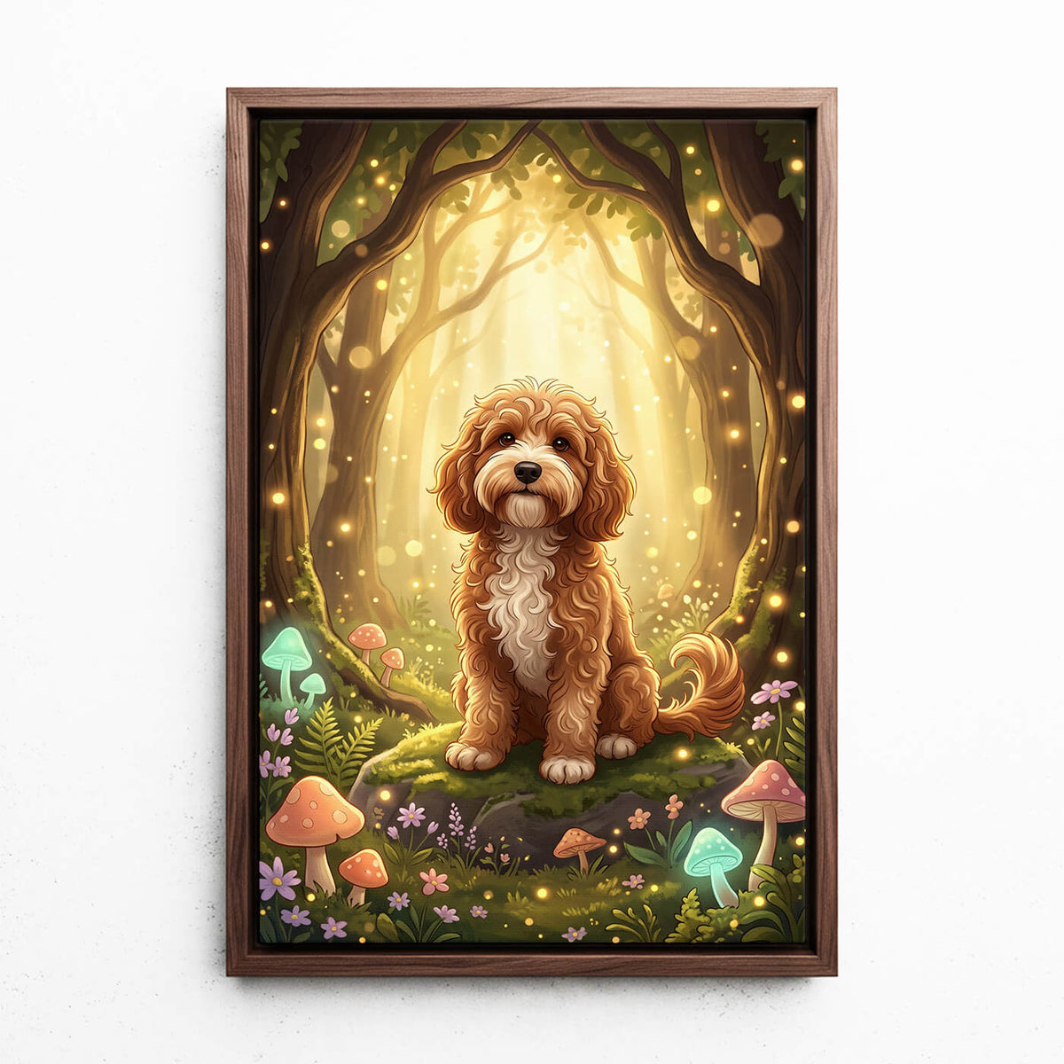 Hundporträtt i fantasy-/cartoonstil från ditt foto - canvas med valnötsram