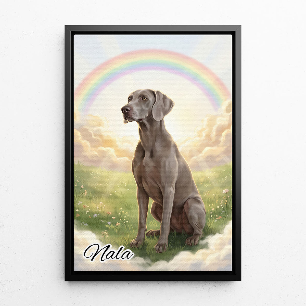 Hundporträtt vid Regnbågsbron från ditt foto - canvas med svart ram