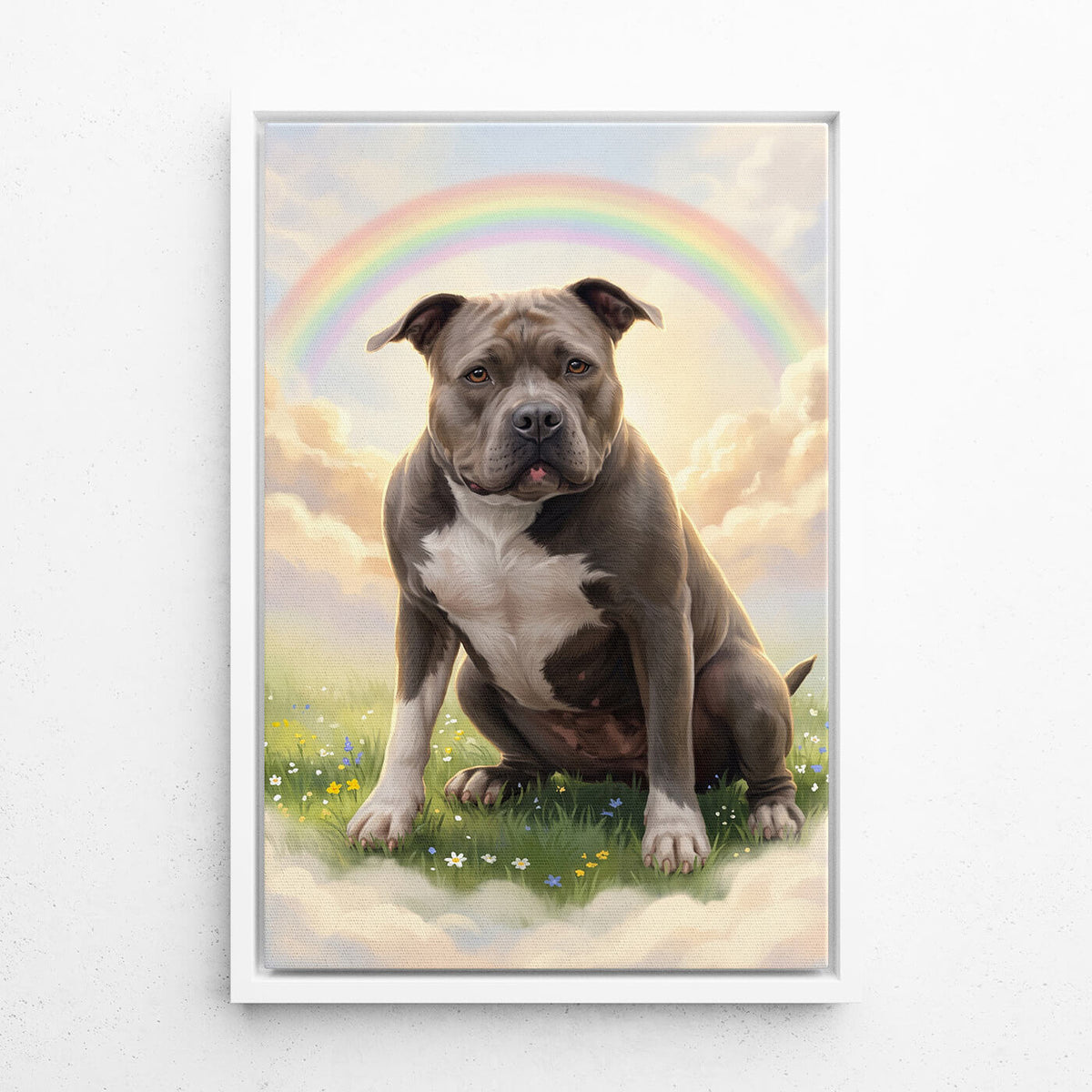 Hundporträtt vid Regnbågsbron från ditt foto - canvas med vit ram