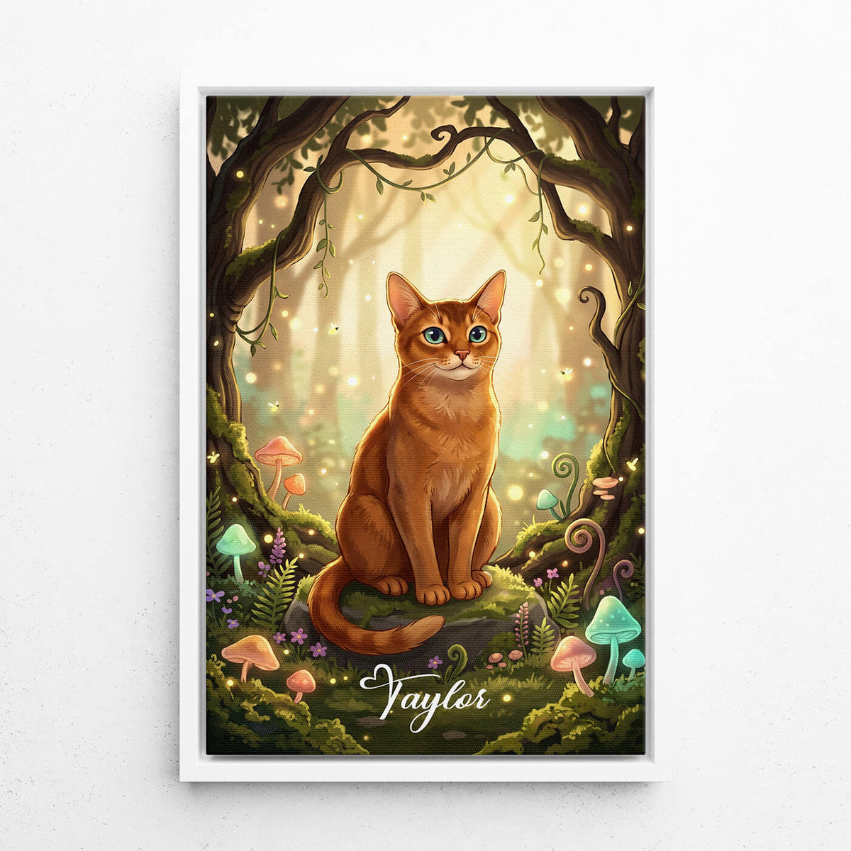 Kattporträtt i fantasy-/cartoonstil från ditt foto - canvas med vit ram