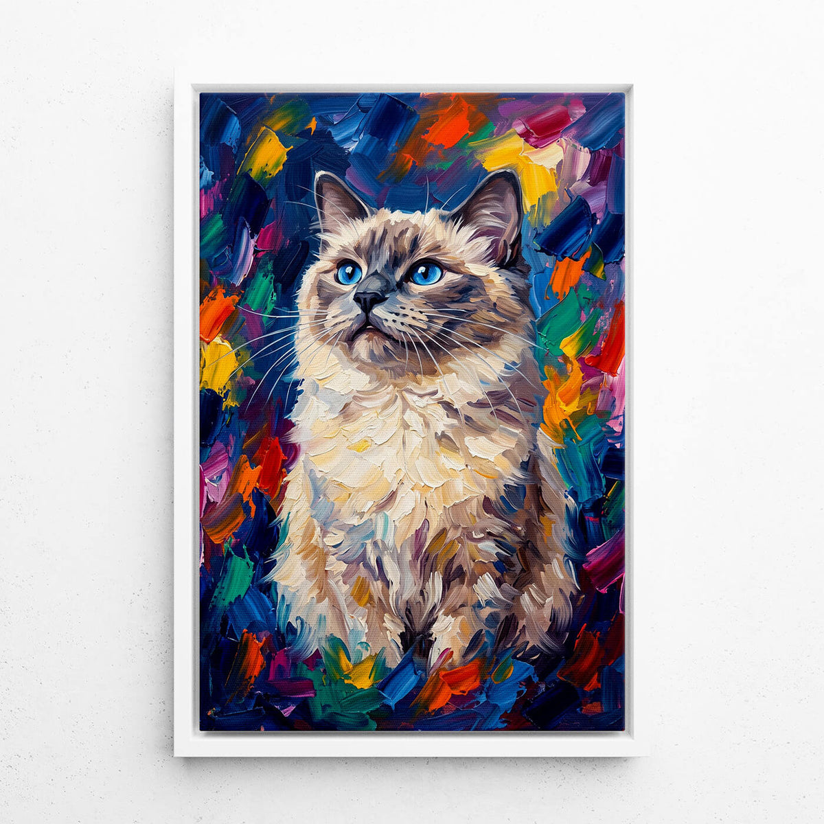 Kattporträtt i pop art-stil från ditt foto - canvas med vit ram