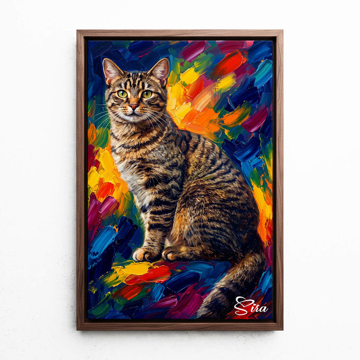 Kattporträtt i pop art-stil från ditt foto - canvas med valnötsram