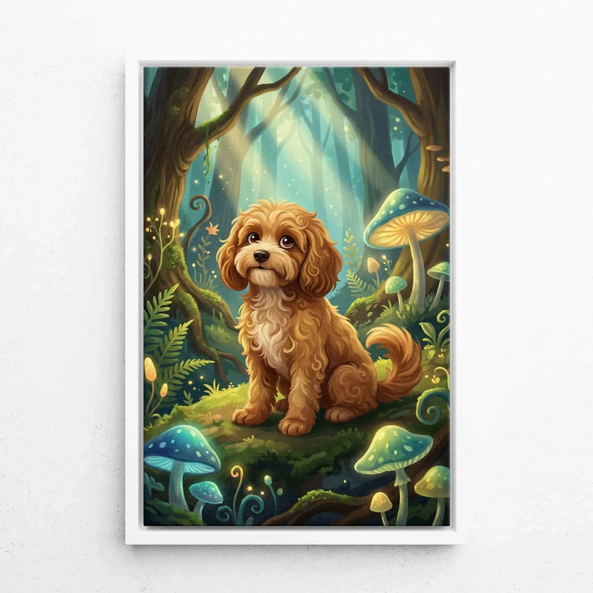 Hundporträtt i fantasy-/cartoonstil från ditt foto - canvas med vit ram