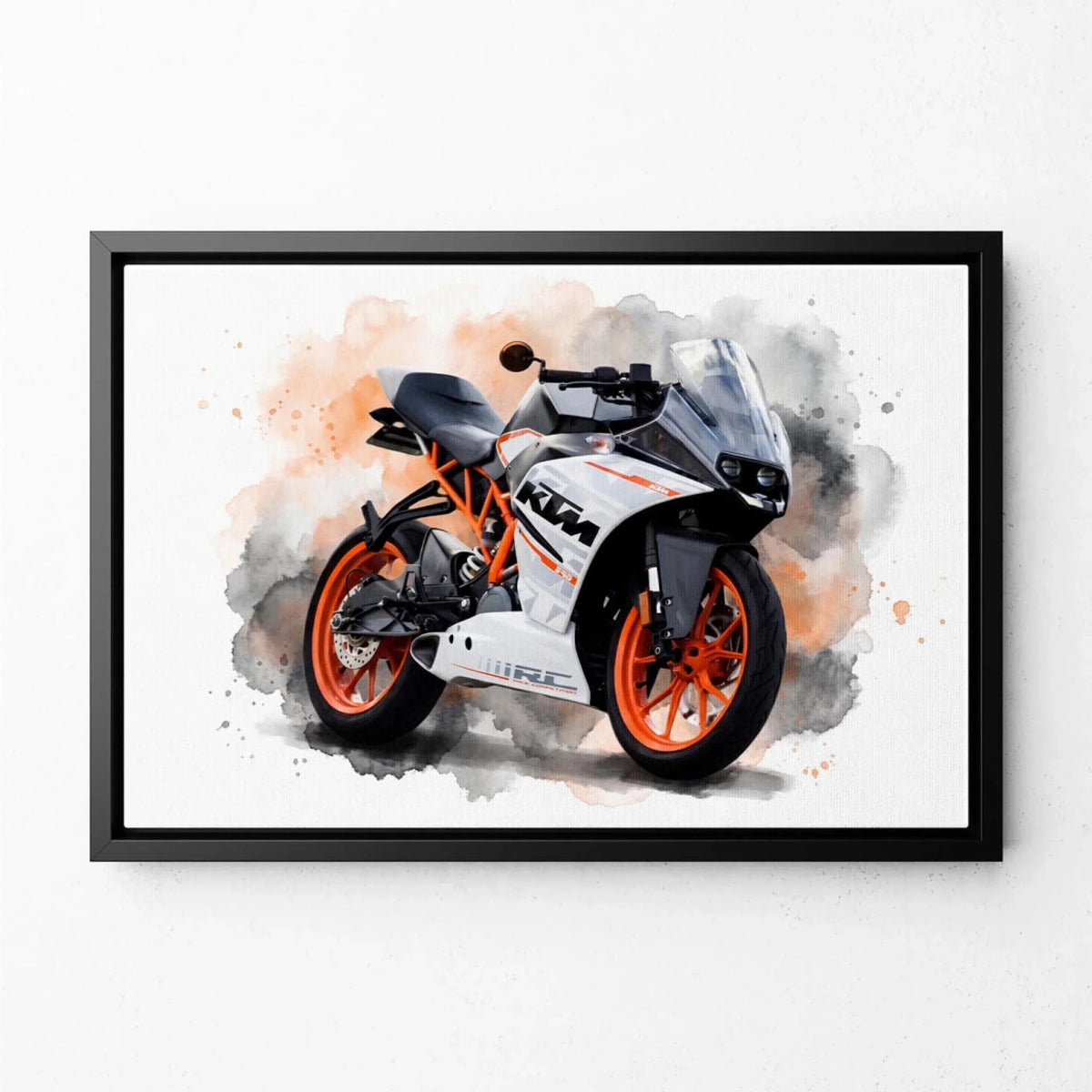 Motorcykelporträtt i akvarellstil (liggande format) från ditt foto - canvas med svart ram