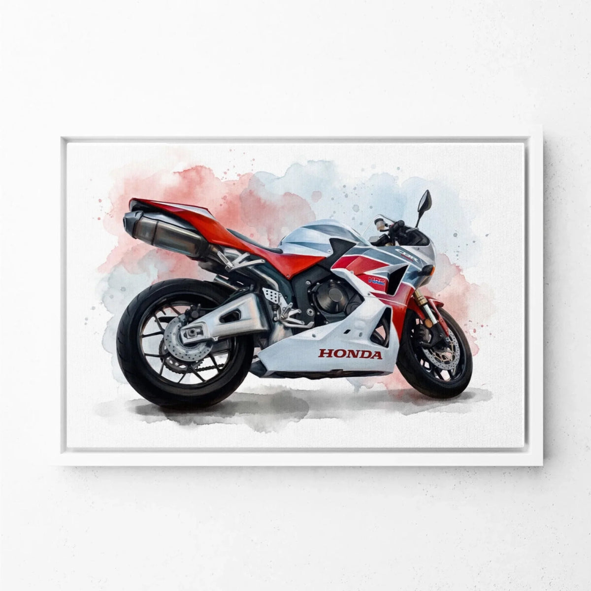 Motorcykelporträtt i akvarellstil (liggande format) från ditt foto - canvas med vit ram