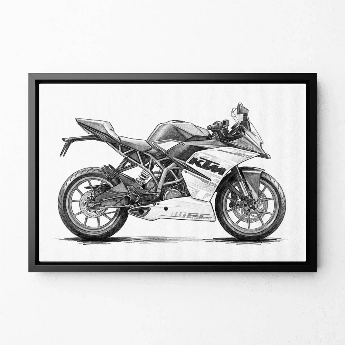 Motorcykelporträtt i blyertsstil (liggande format) från ditt foto - canvas med svart ram