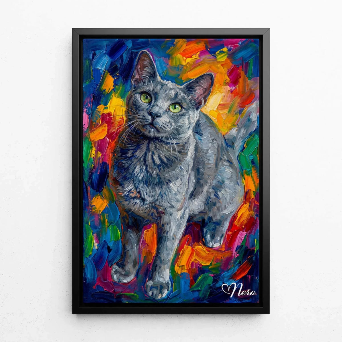 Kattporträtt i pop art-stil från ditt foto - canvas med svart ram