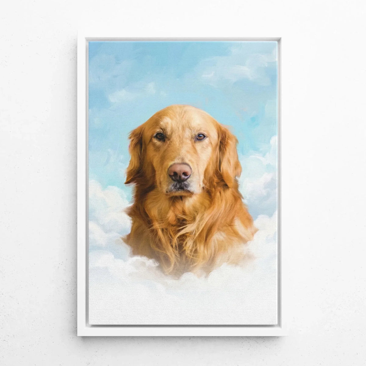 Personligt anpassat hundporträtt på moln från ditt foto - canvas med vit ram