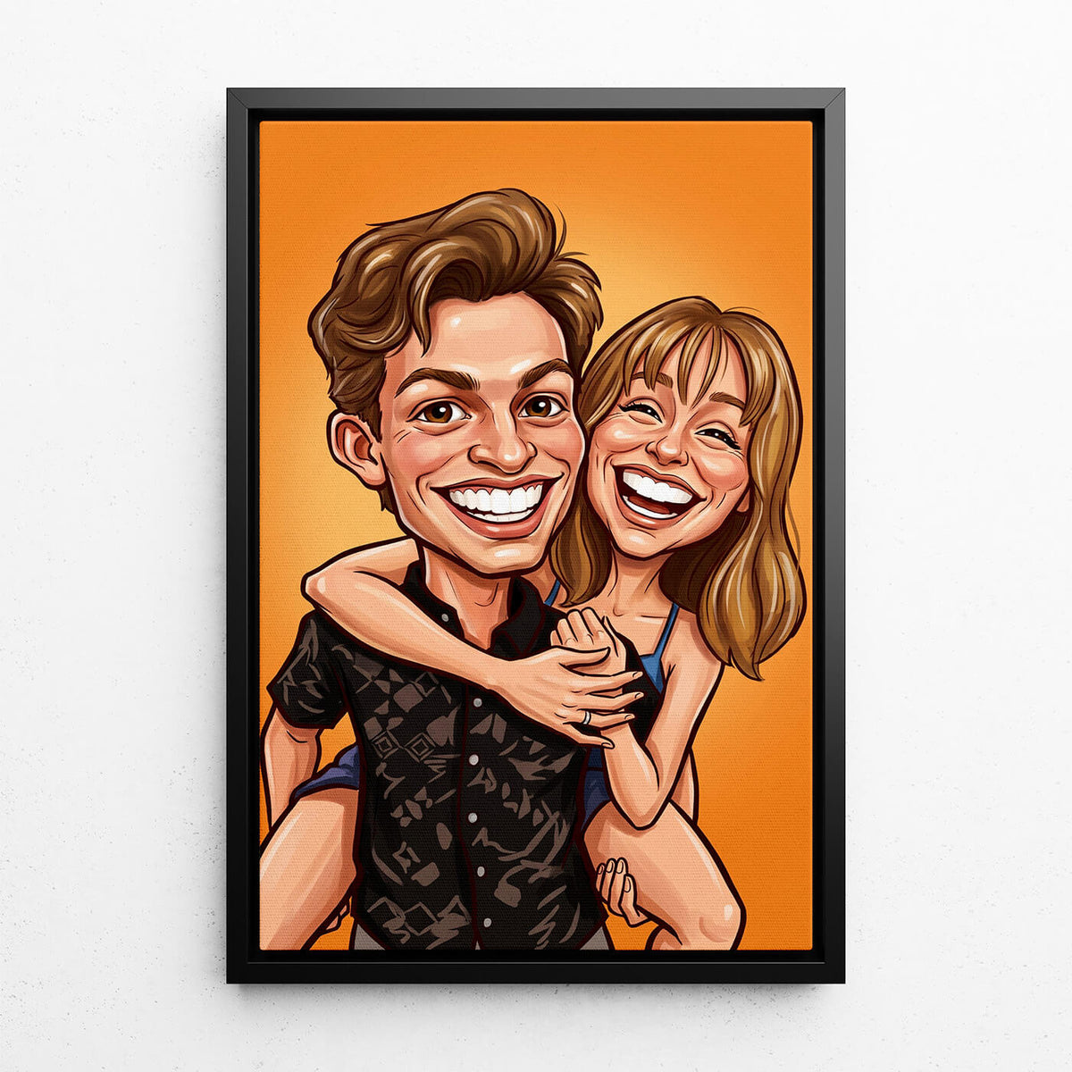 Par- & familjeporträtt i karikatyrstil från ditt foto - canvas med svart ram