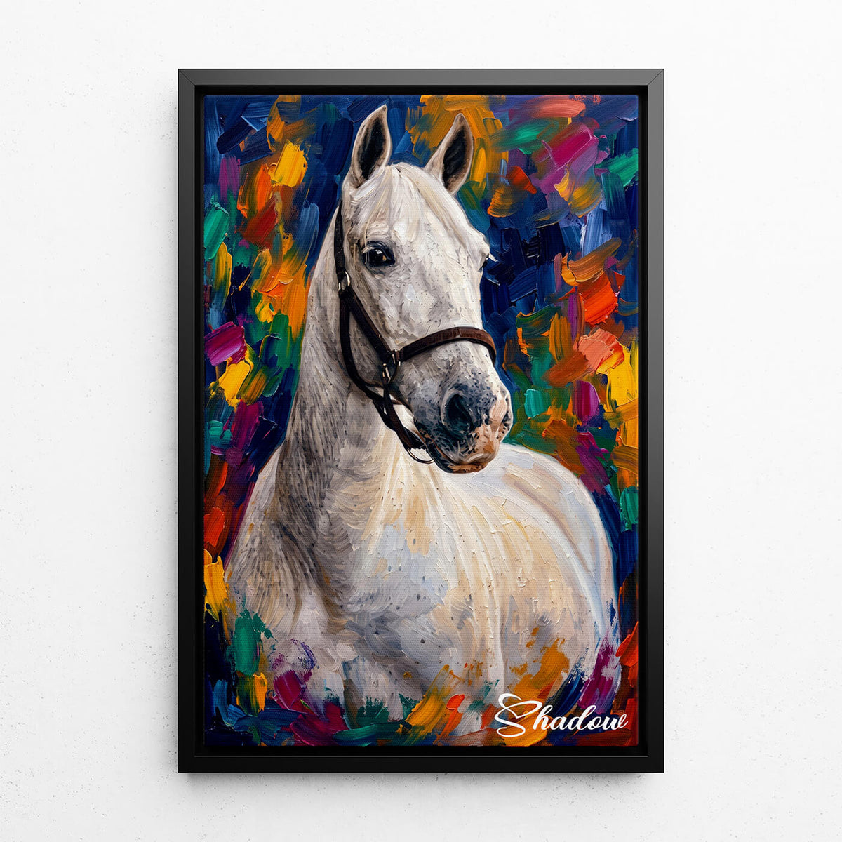 Hästporträtt i pop art-stil från ditt foto - canvas med svart ram