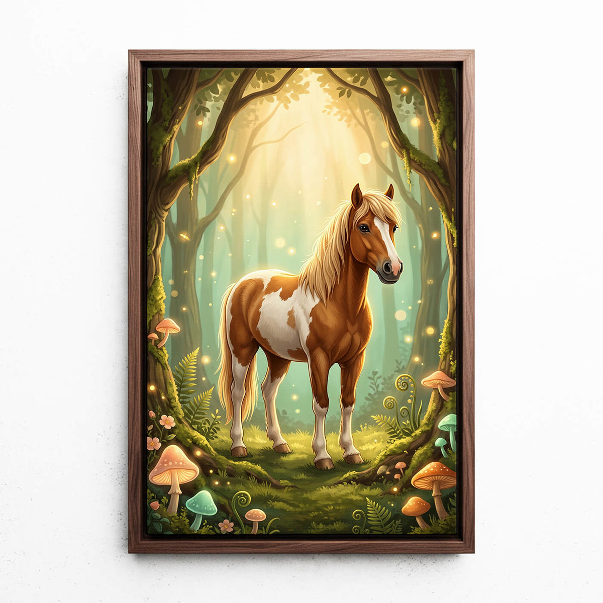 Hästporträtt i fantasy-/cartoonstil från ditt foto - canvas med valnötsram