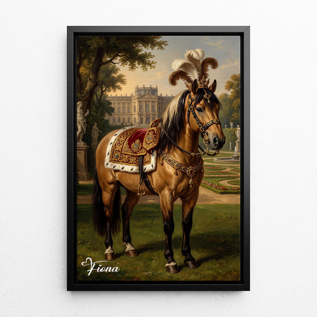 Renässansporträtt av din häst från ditt foto - canvas med svart ram