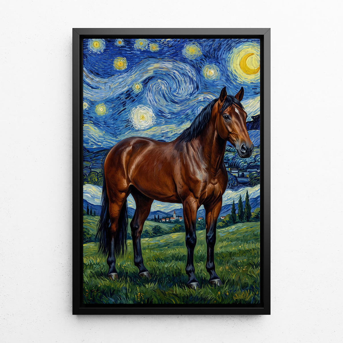 Hästporträtt i Van Gogh-stil från ditt foto - canvas med svart ram