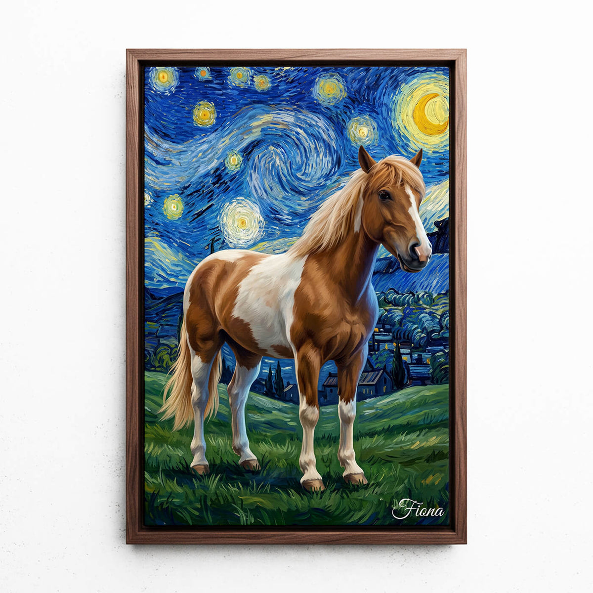 Hästporträtt i Van Gogh-stil från ditt foto - canvas med valnötsram