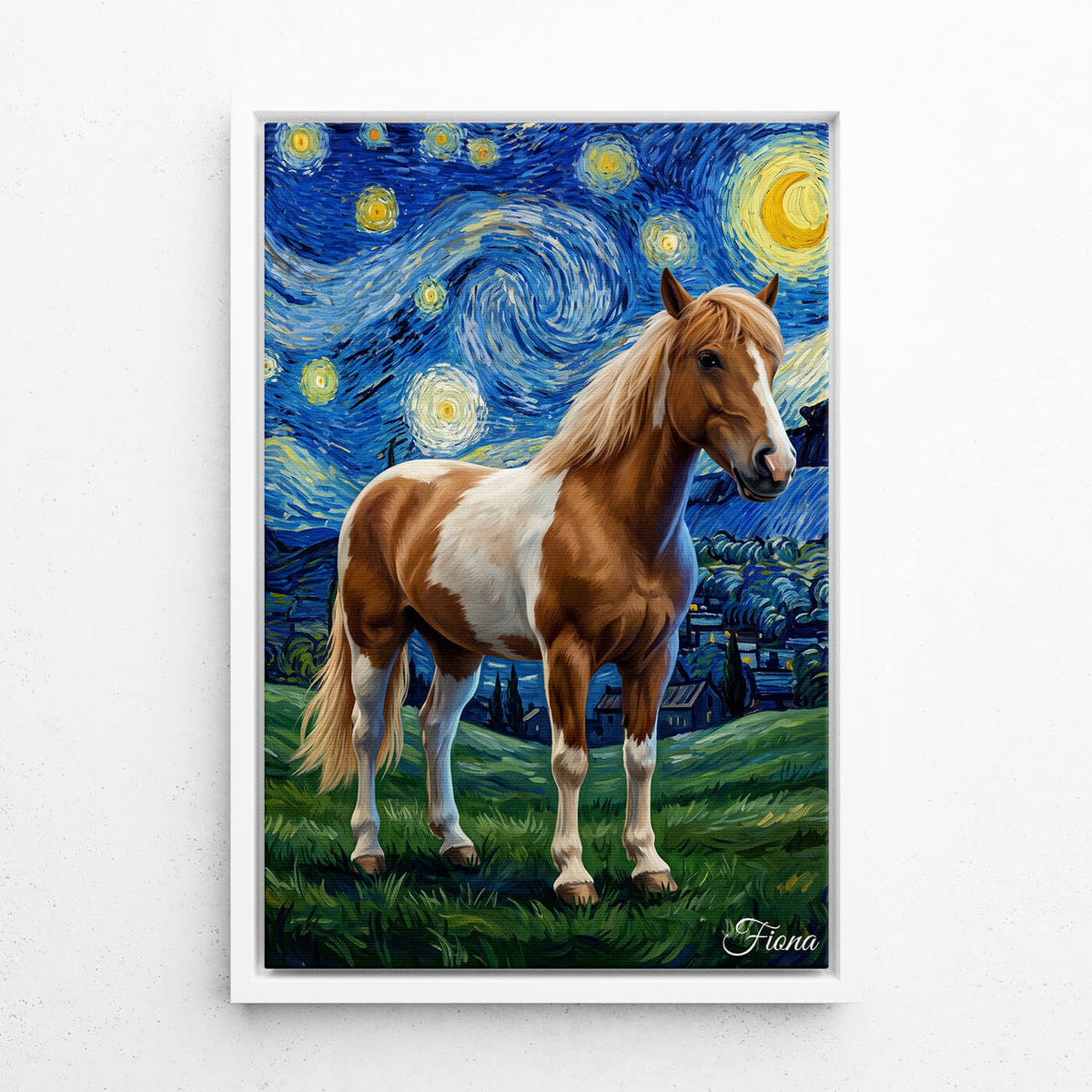 Hästporträtt i Van Gogh-stil från ditt foto - canvas med vit ram