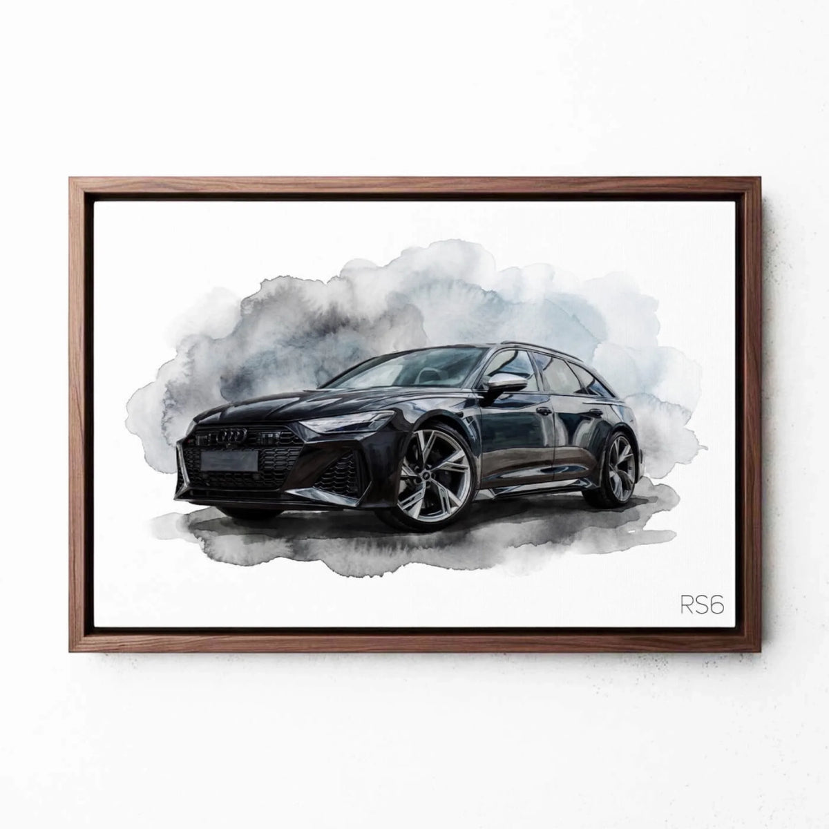 Bilporträtt i akvarellstil från ditt foto - canvas med valnötsram