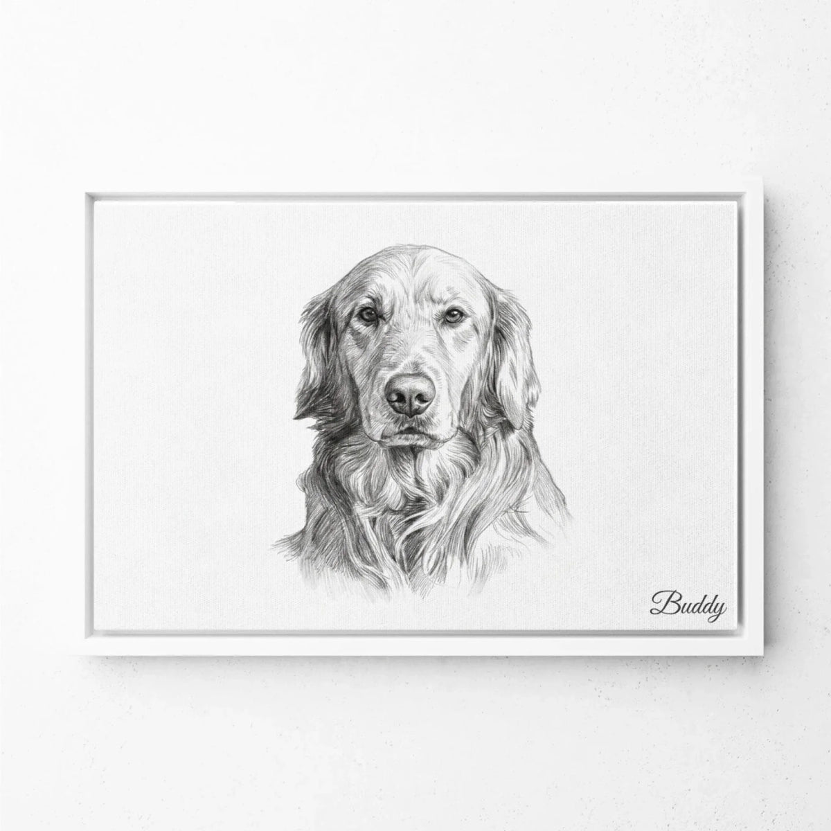 Hundeportrait im Bleistift-Stil (Querformat) - Rahmen Weiß