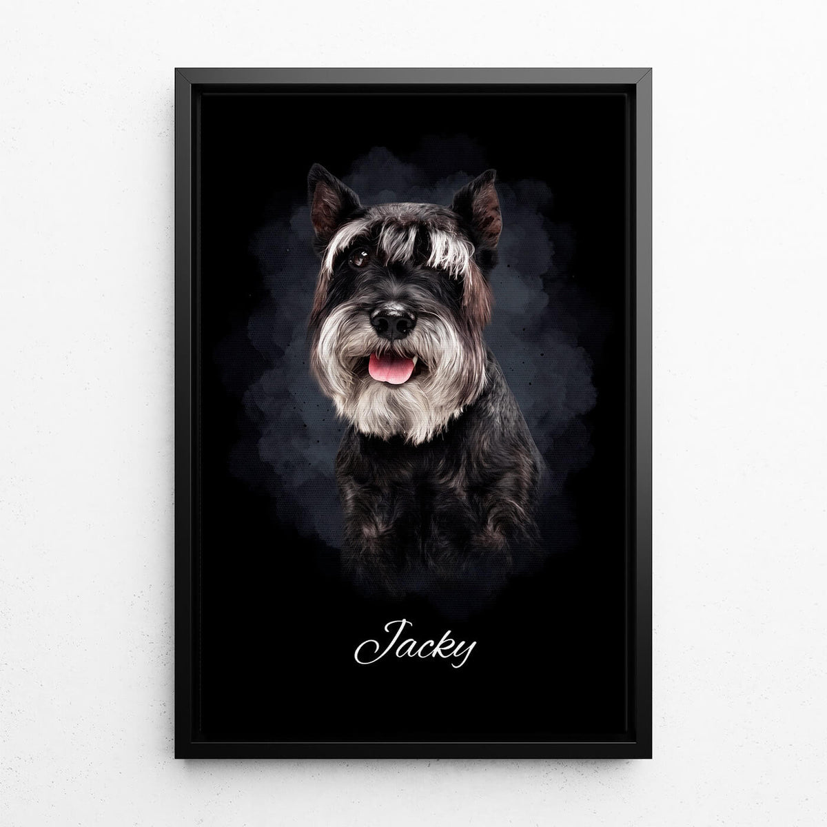 Hundporträtt i akvarellstil - Svart från ditt foto - canvas med svart ram