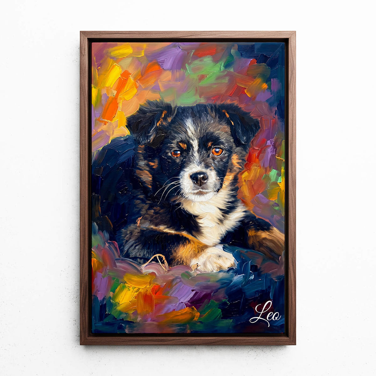 Hundporträtt i pop art-stil från ditt foto - canvas med valnötsram