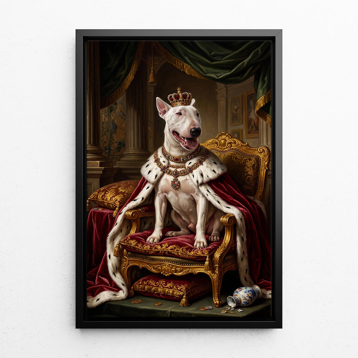 Renässansporträtt av din hund från ditt foto - canvas med svart ram