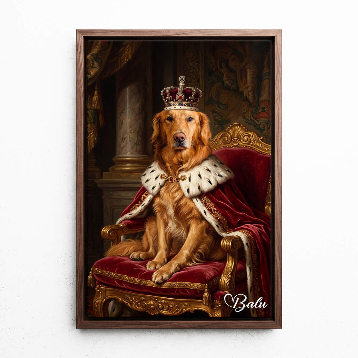 Renässansporträtt av din hund från ditt foto - canvas med valnötsram