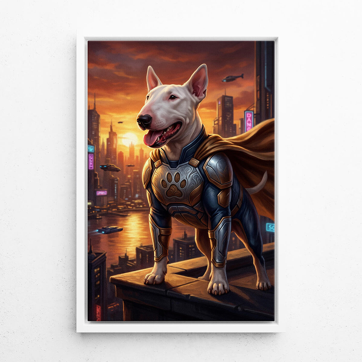 Hundporträtt som superhjälte från ditt foto - canvas med vit ram