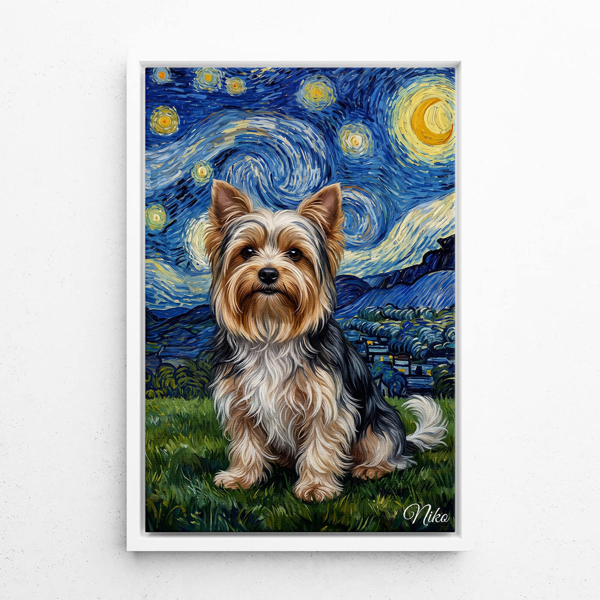 Hundporträtt i Van Gogh-stil från ditt foto - canvas med vit ram