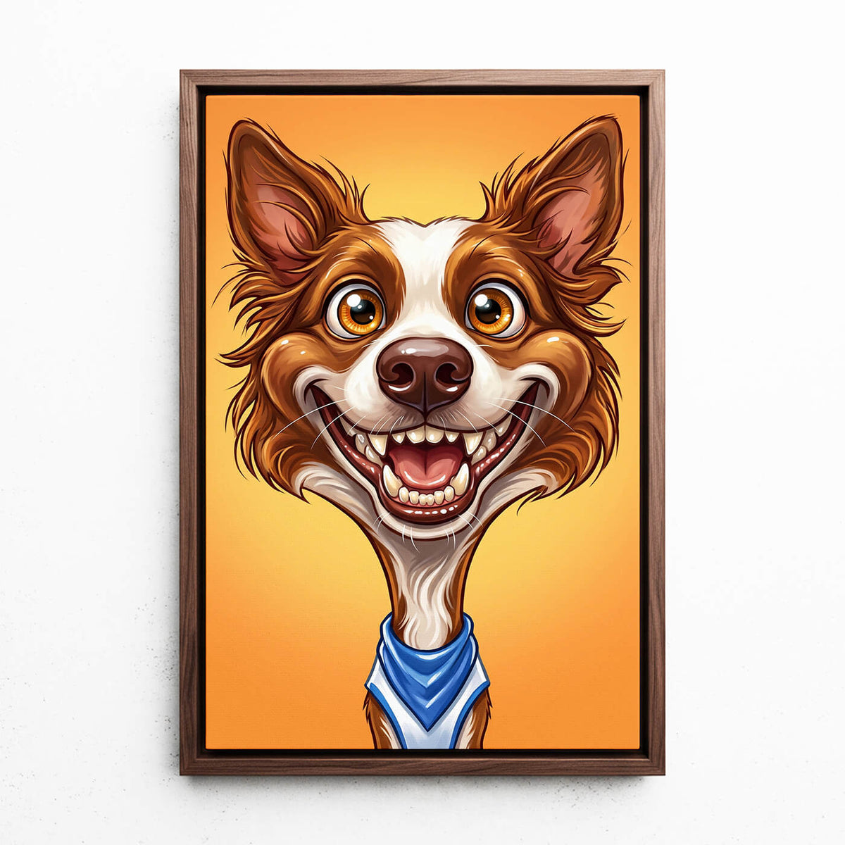 Hundporträtt i karikatyrstil från ditt foto - canvas med valnötsram