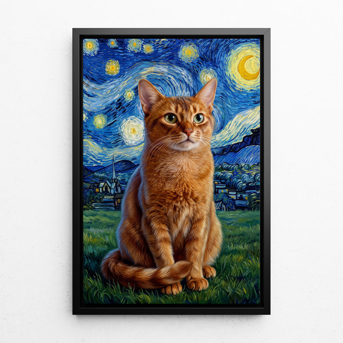 Kattporträtt i Van Gogh-stil från ditt foto - canvas med svart ram