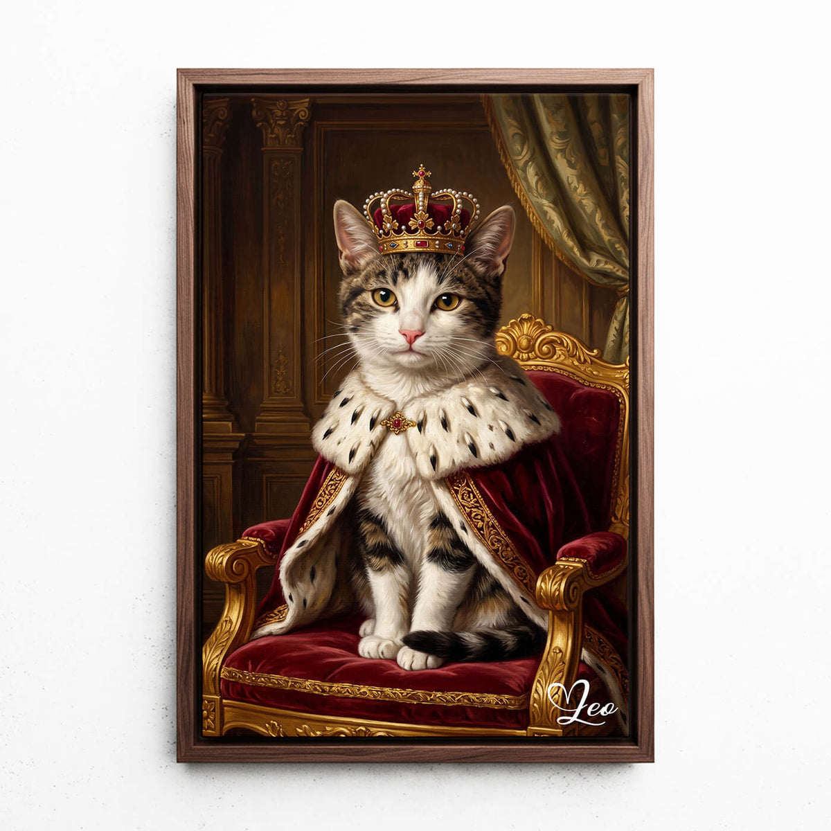 Renässansporträtt av din katt från ditt foto - canvas med valnötsram