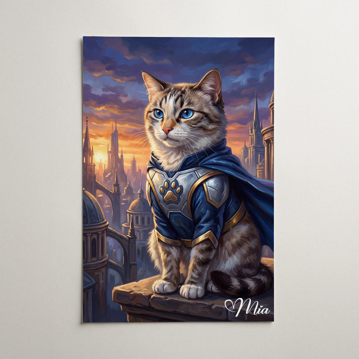 Kattporträtt som superhjälte från ditt foto - poster