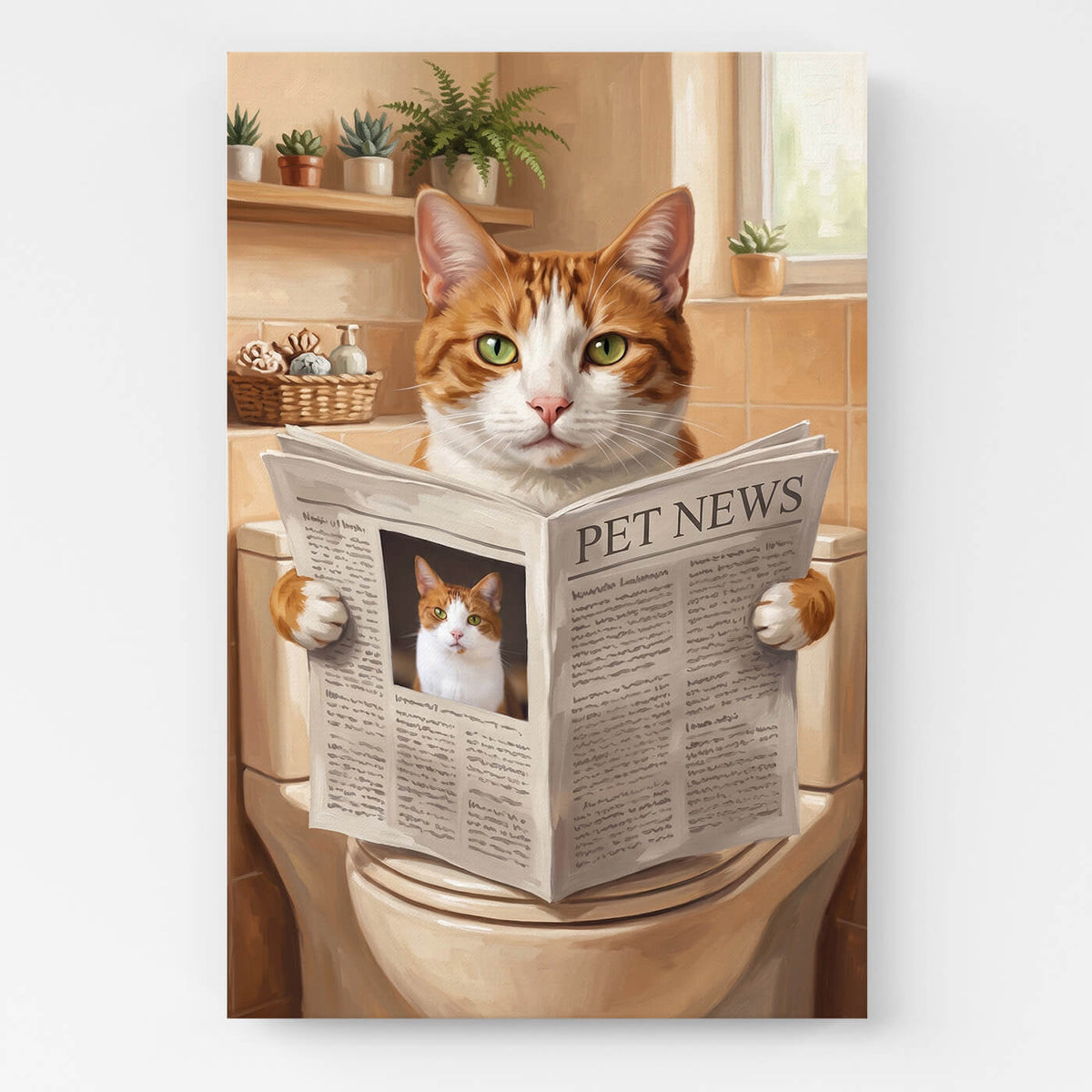 Roligt kattporträtt på toaletten från ditt foto - canvas