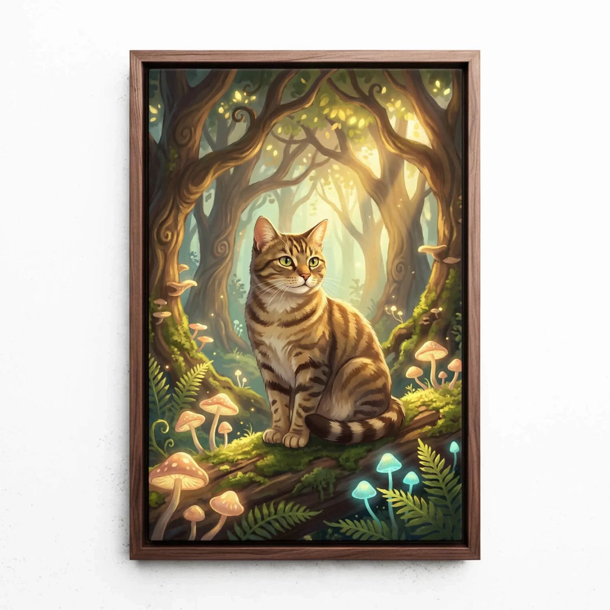 Kattporträtt i fantasy-/cartoonstil från ditt foto - canvas med valnötsram