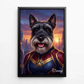 Hundporträtt som superhjälte från ditt foto - canvas med svart ram