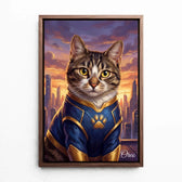Kattporträtt som superhjälte från ditt foto - canvas med valnötsram