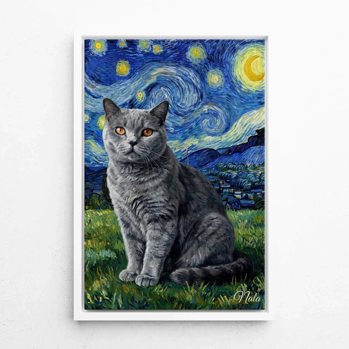 Kattporträtt i Van Gogh-stil från ditt foto - canvas med vit ram