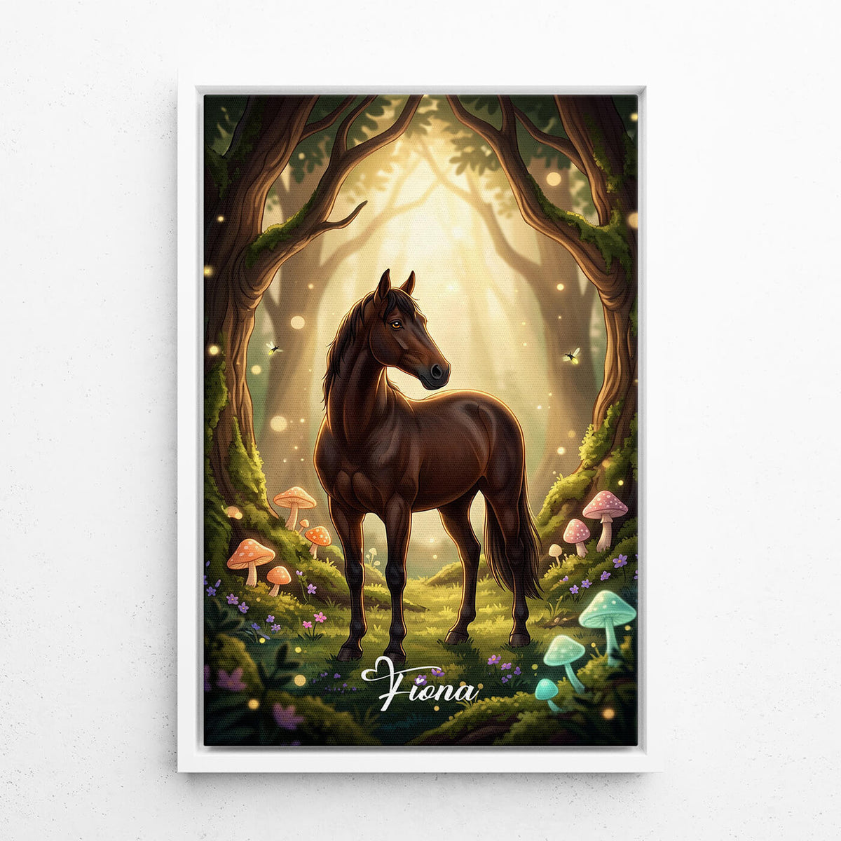 Hästporträtt i fantasy-/cartoonstil från ditt foto - canvas med vit ram